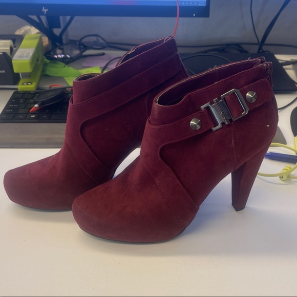 G by Guess Maroon Heeled Ankle Boots - Picture 1 of 3